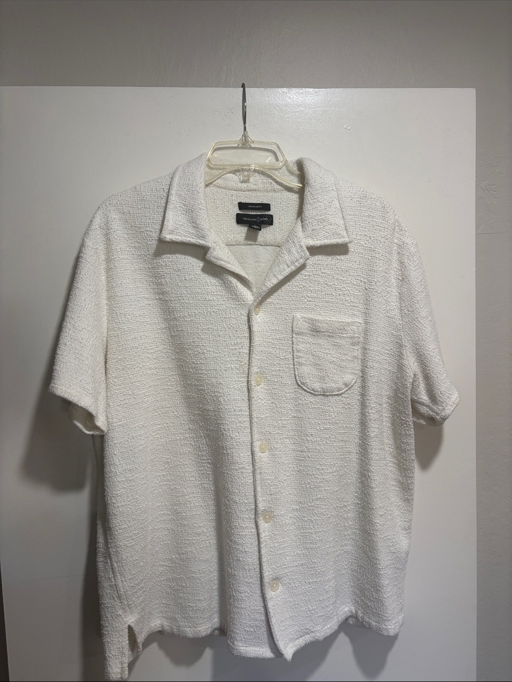 Natural white textured button down shirt